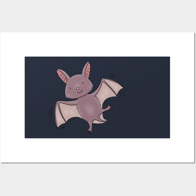 Cute happy baby bat flying cartoon illustration Wall Art by FrogFactory